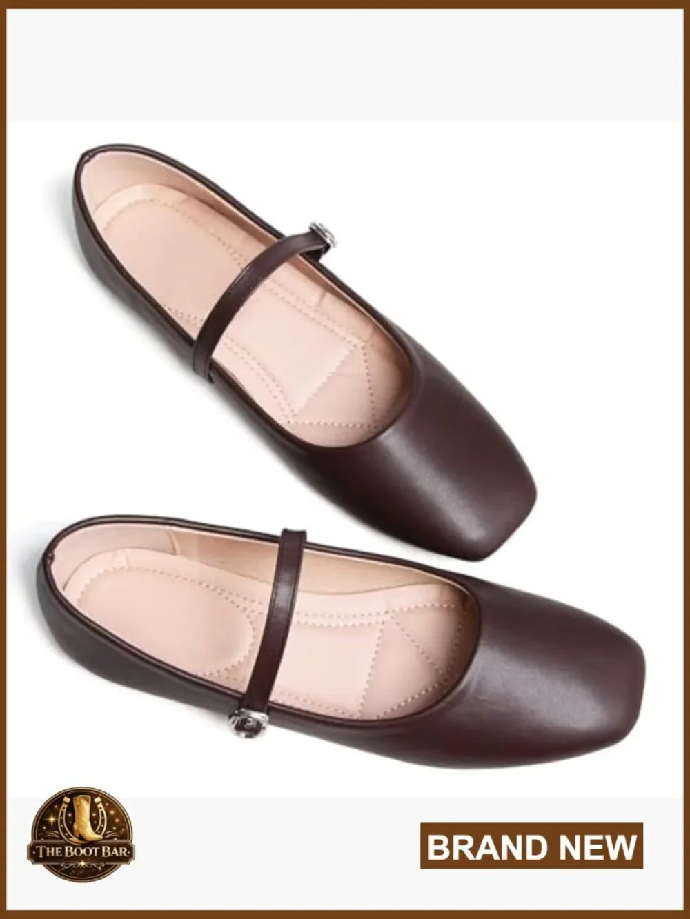 Leather Mary Jane Flats Square Toe Slip On Work Shoes Adjustable Buckle